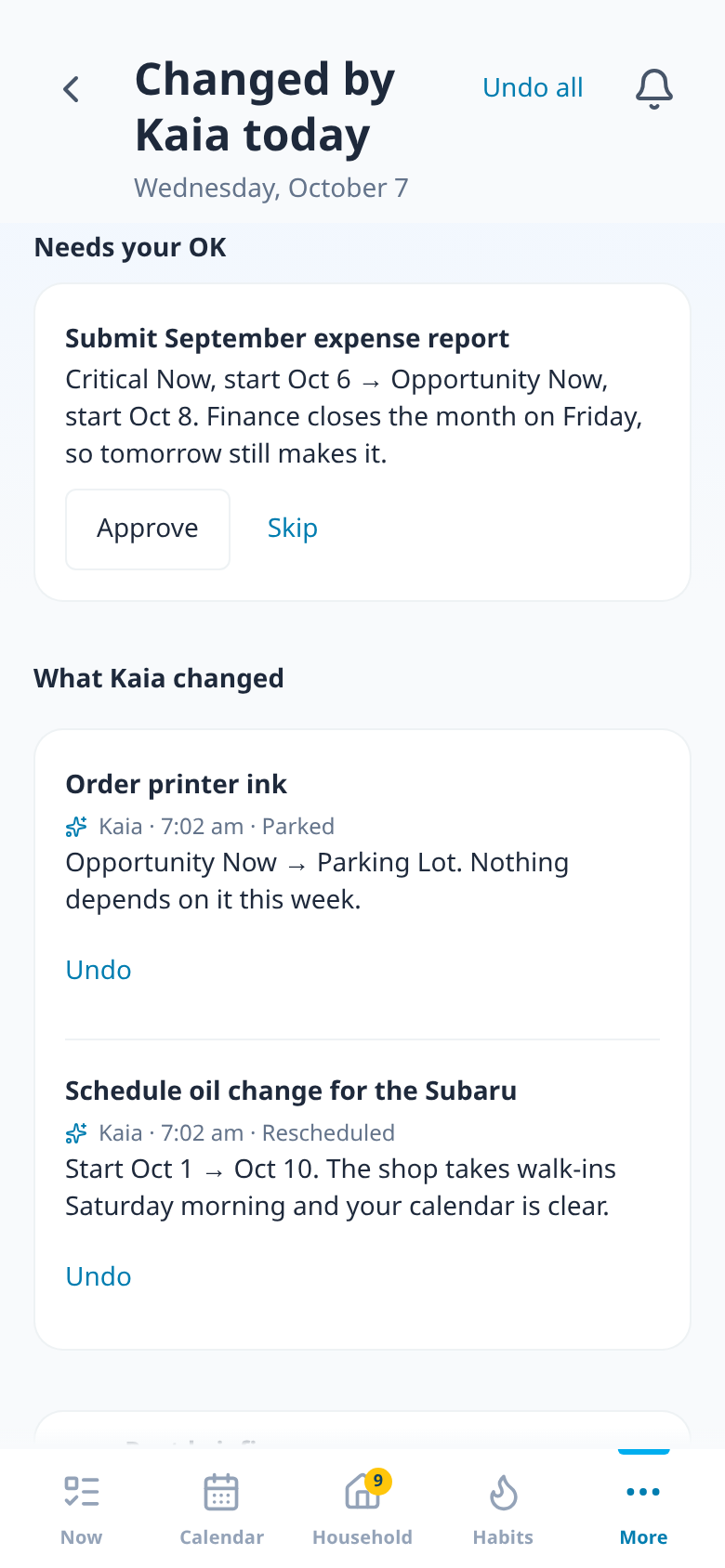 Kaia's signed changes with Undo, and one waiting for your OK